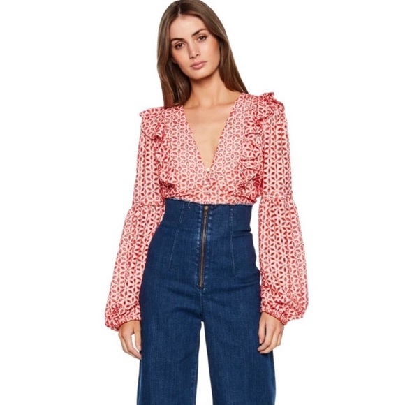 Bardot Tops - NWT Bardot Camille Eyelet Button Blouse Deep Red